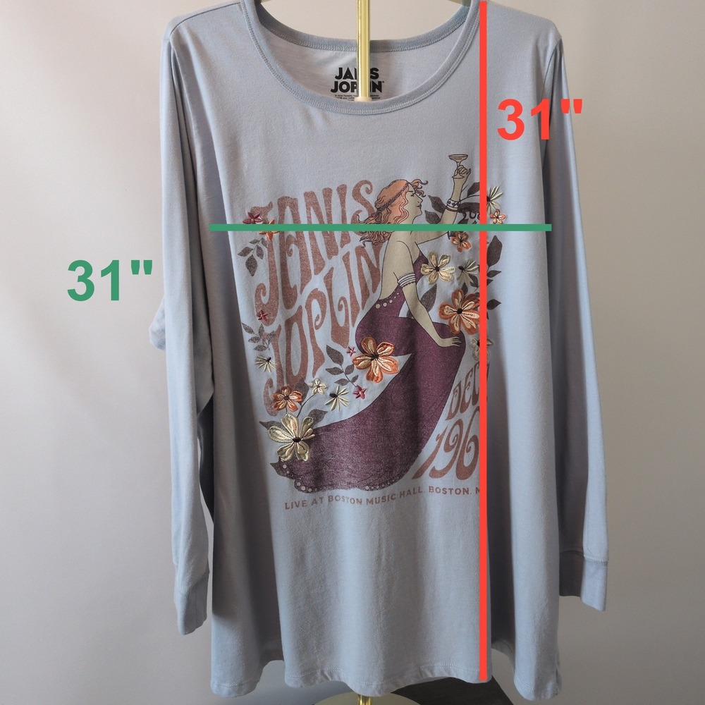 Janis Joplin Graphic Top Women 5X Light Blue Art Nouveau Boston 1969 Rock Tee - Picture 2 of 12